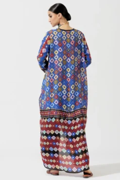 Rajdeep Ranawat Blue Bandhani Print Draped Dress -Inca Clothing Shop rr 1139 6