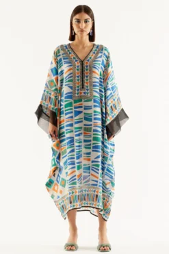 Rajdeep Ranawat Printed Midi Dress With Kaftan Sleeves