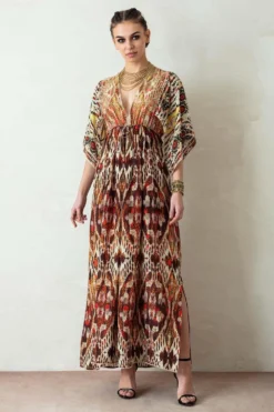Rajdeep Ranawat Long V Neck Kaftan Dress -Inca Clothing Shop rr 413 3