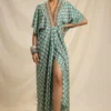 Rajdeep Ranawat Printed Kaftan Dress With Mirrorwork Neckline