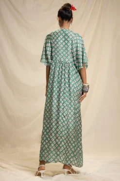 Rajdeep Ranawat Printed Kaftan Dress With Mirrorwork Neckline -Inca Clothing Shop rr 812 4