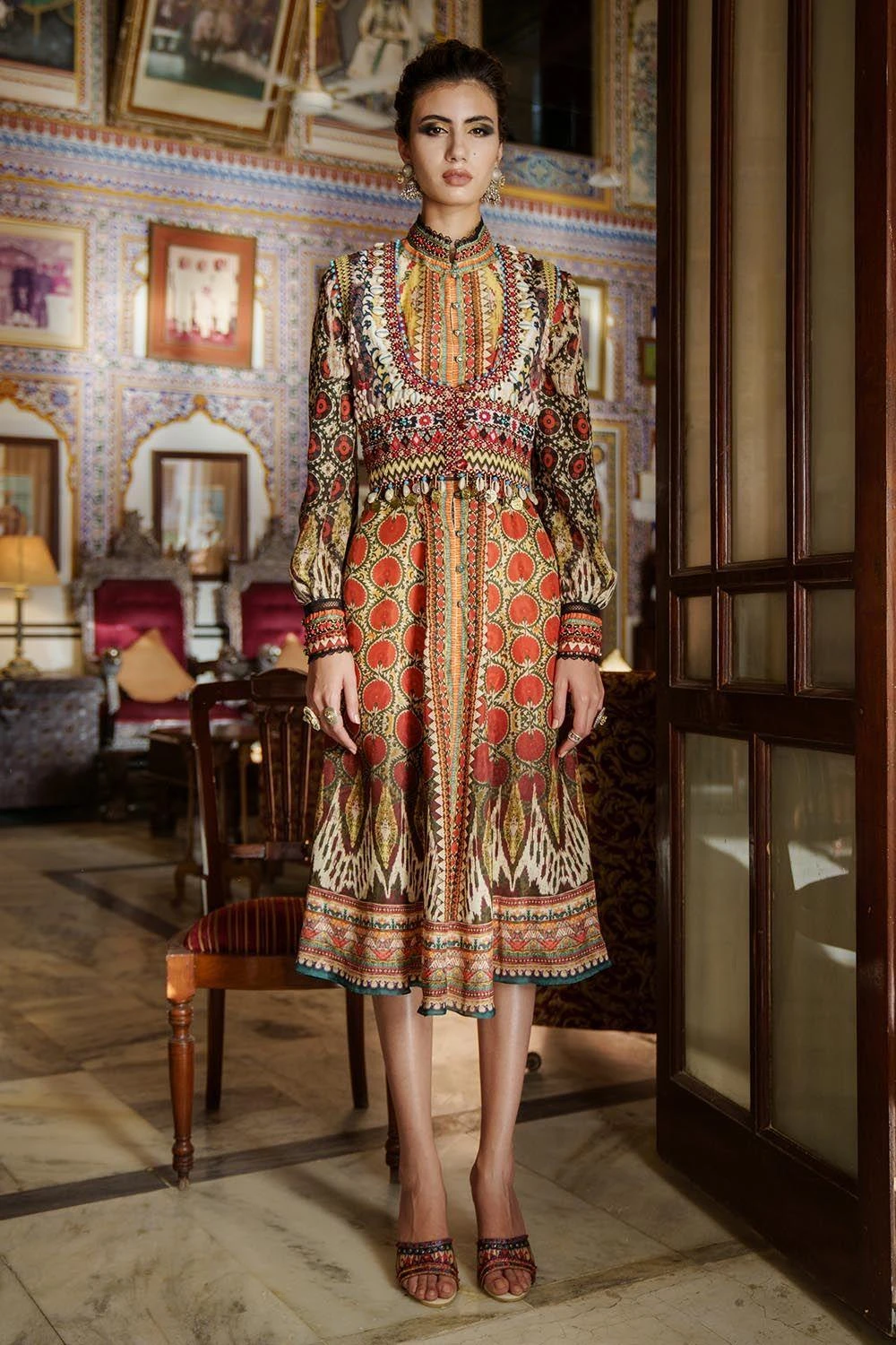 Rajdeep Ranawat Printed Silk Midi Dress 1 Rajdeep Ranawat Printed Silk Midi Dress