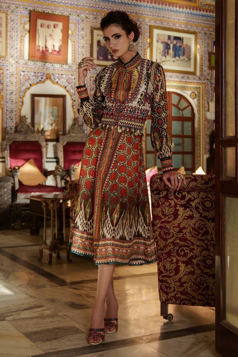Rajdeep Ranawat Printed Silk Midi Dress 2 Rajdeep Ranawat Printed Silk Midi Dress - Image 2