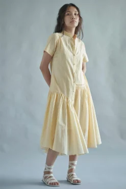 SWGT Yellow Button Down Asymmetric Dress
