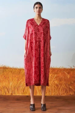 Ikai Pleated V Neck Kaftan Dress