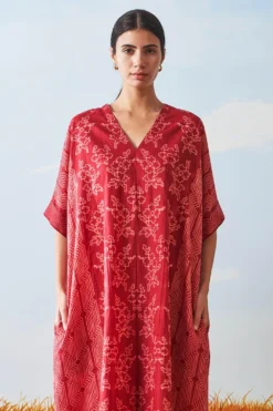 Ikai Pleated V Neck Kaftan Dress -Inca Clothing Shop sh kfd 2101r 3