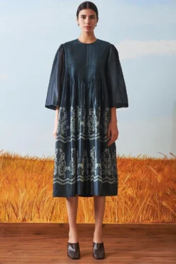 Ikai Teal Shibori Dyed Chanderi Dress