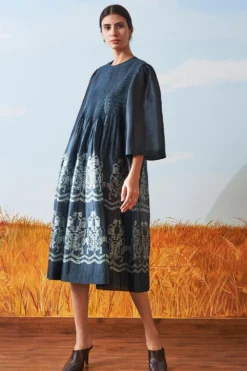 Ikai Teal Shibori Dyed Chanderi Dress -Inca Clothing Shop sh spd 2121 3
