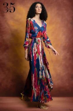 Saaksha & Kinni Blue Botanical Print Micro Pleated Dress -Inca Clothing Shop sk 229sk1 5