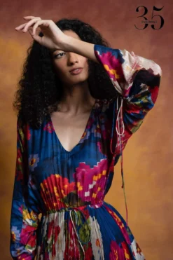 Saaksha & Kinni Blue Botanical Print Micro Pleated Dress -Inca Clothing Shop sk 229sk1 6