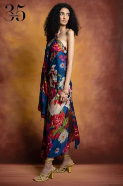Saaksha & Kinni Blue Floral Print One-shoulder Kaftan Dress -Inca Clothing Shop sk 229sk13 4