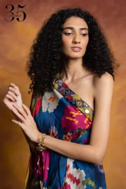 Saaksha & Kinni Blue Floral Print One-shoulder Kaftan Dress -Inca Clothing Shop sk 229sk13 6