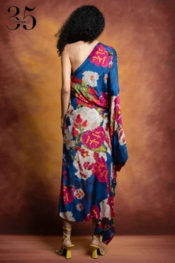 Saaksha & Kinni Blue Floral Print One-shoulder Kaftan Dress -Inca Clothing Shop sk 229sk13 7