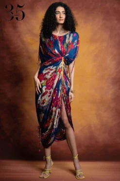 Saaksha & Kinni Blue Floral Printed & Micro Pleated Dress