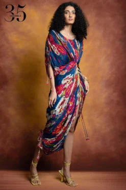 Saaksha & Kinni Blue Floral Printed & Micro Pleated Dress -Inca Clothing Shop sk 229sk23 3