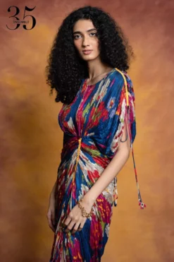 Saaksha & Kinni Blue Floral Printed & Micro Pleated Dress -Inca Clothing Shop sk 229sk23 4