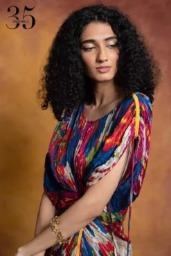 Saaksha & Kinni Blue Floral Printed & Micro Pleated Dress -Inca Clothing Shop sk 229sk23 5