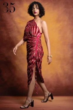 Saaksha & Kinni Red Checkered Micro Pleated Sari Dress -Inca Clothing Shop sk 229sk4 3