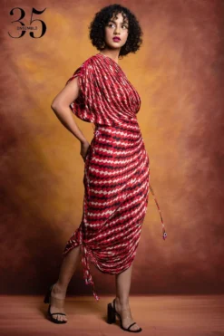 Saaksha & Kinni Red Checkered Micro Pleated Sari Dress -Inca Clothing Shop sk 229sk4 4