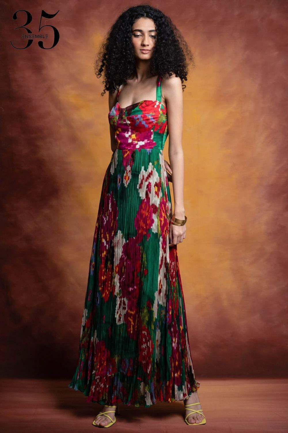 Saaksha & Kinni Green Floral Printed Micro Pleated Maxi Dress 2 Saaksha & Kinni Green Floral Printed Micro Pleated Maxi Dress - Image 2