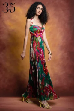 Saaksha & Kinni Green Floral Printed Micro Pleated Maxi Dress 6 Saaksha & Kinni Green Floral Printed Micro Pleated Maxi Dress -Inca Clothing Shop sk 229sk7 3
