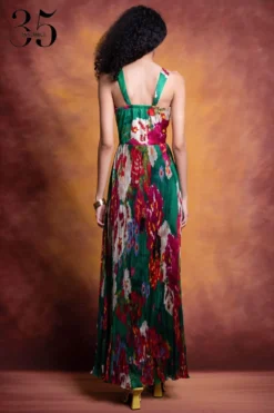 Saaksha & Kinni Green Floral Printed Micro Pleated Maxi Dress 7 Saaksha & Kinni Green Floral Printed Micro Pleated Maxi Dress -Inca Clothing Shop sk 229sk7 4