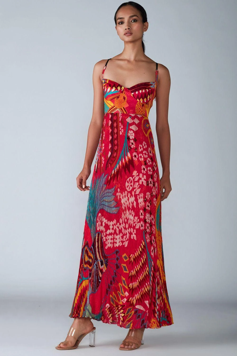 Saaksha & Kinni Pink Abstract Printed Micro Pleated Dress 1 Saaksha & Kinni Pink Abstract Printed Micro Pleated Dress