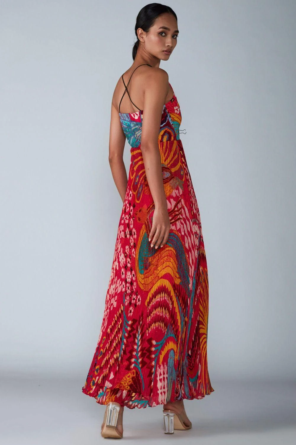 Saaksha & Kinni Pink Abstract Printed Micro Pleated Dress 2 Saaksha & Kinni Pink Abstract Printed Micro Pleated Dress - Image 2