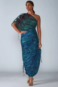 Saaksha & Kinni Turquoise Abstract Printed Sari Dress