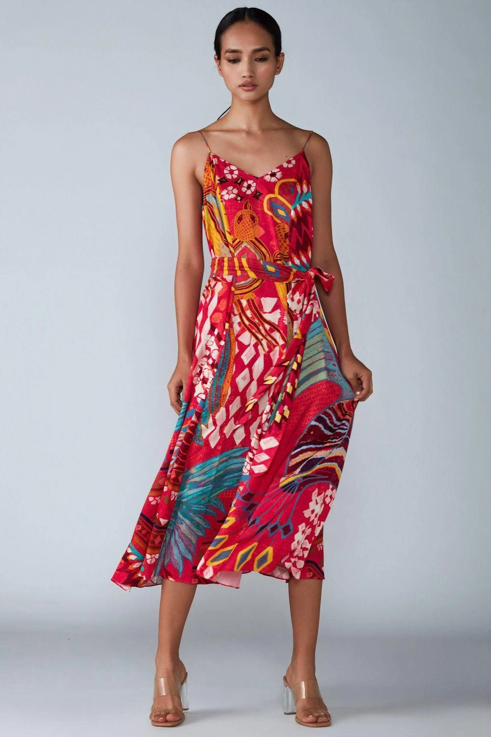 Saaksha & Kinni Pink Abstract Avian Printed Strappy Dress 1 Saaksha & Kinni Pink Abstract Avian Printed Strappy Dress