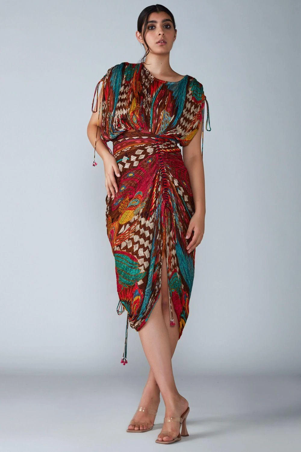 Saaksha & Kinni Brown Avian Printed Sari Dress 1 Saaksha & Kinni Brown Avian Printed Sari Dress