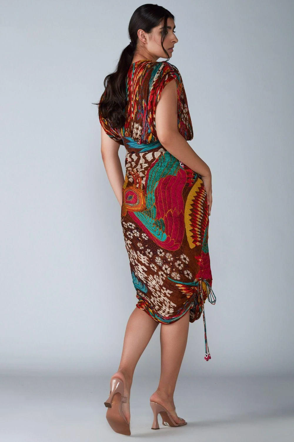 Saaksha & Kinni Brown Avian Printed Sari Dress 2 Saaksha & Kinni Brown Avian Printed Sari Dress - Image 2