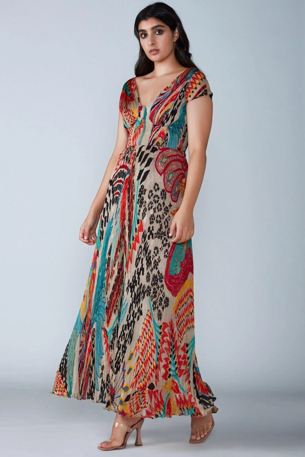 Saaksha & Kinni Multicoloured Abstract Printed Micro Pleated Dress 1 Saaksha & Kinni Multicoloured Abstract Printed Micro Pleated Dress