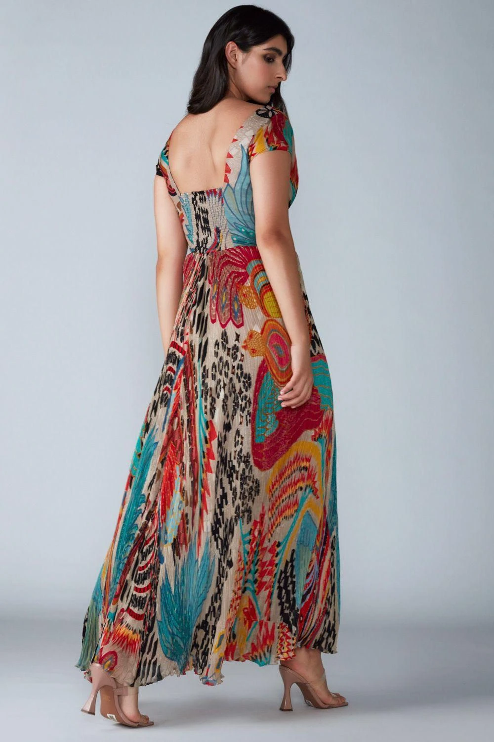 Saaksha & Kinni Multicoloured Abstract Printed Micro Pleated Dress 2 Saaksha & Kinni Multicoloured Abstract Printed Micro Pleated Dress - Image 2