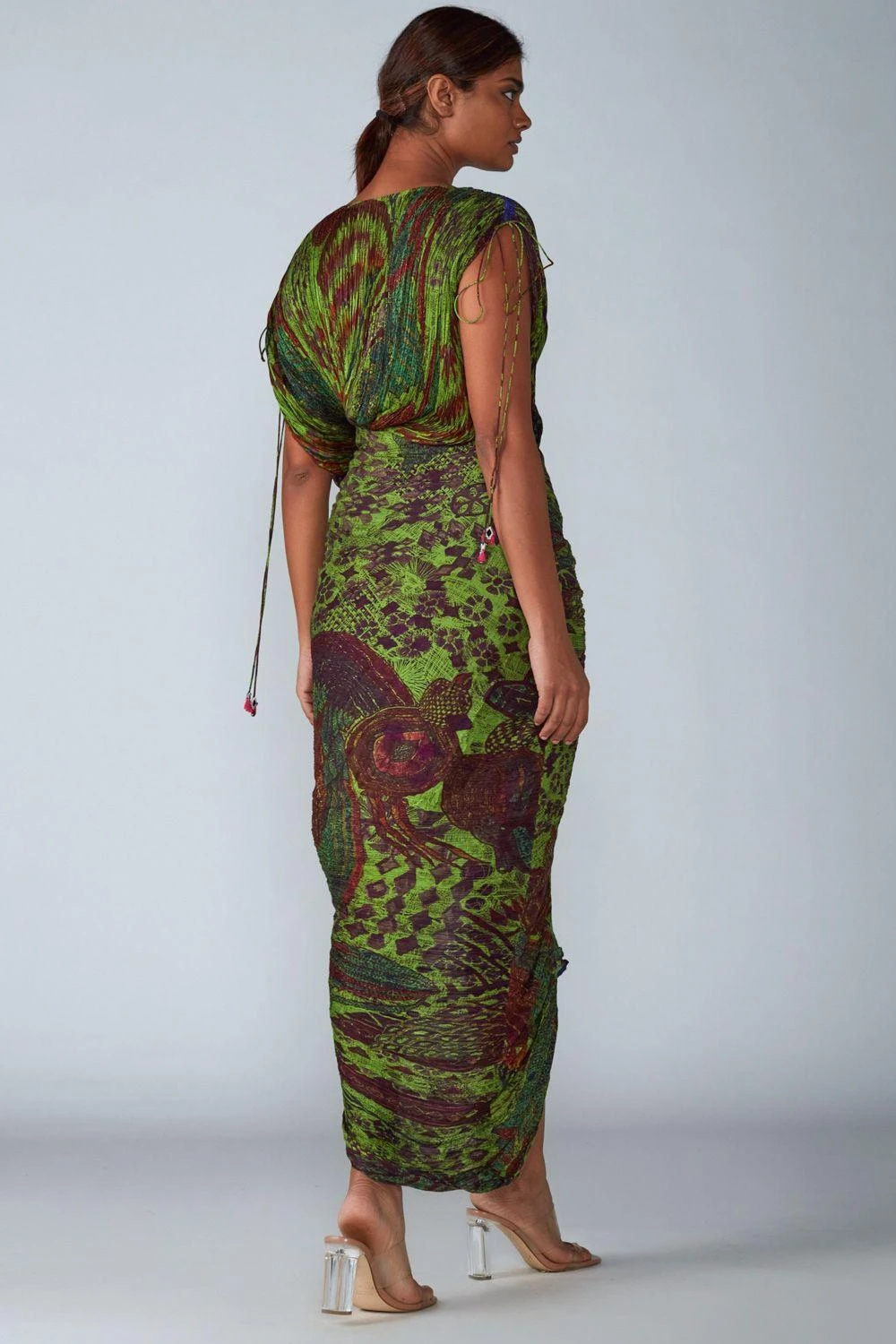 Saaksha & Kinni Green Abstract Printed Sari Dress 2 Saaksha & Kinni Green Abstract Printed Sari Dress - Image 2