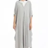 Three V Neck Kaftan With Placket White Dress
