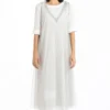Three Soft Net Side Gather Dress With Cotton Dress