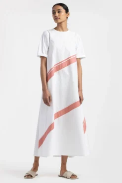Three White Applique Stripe Dress
