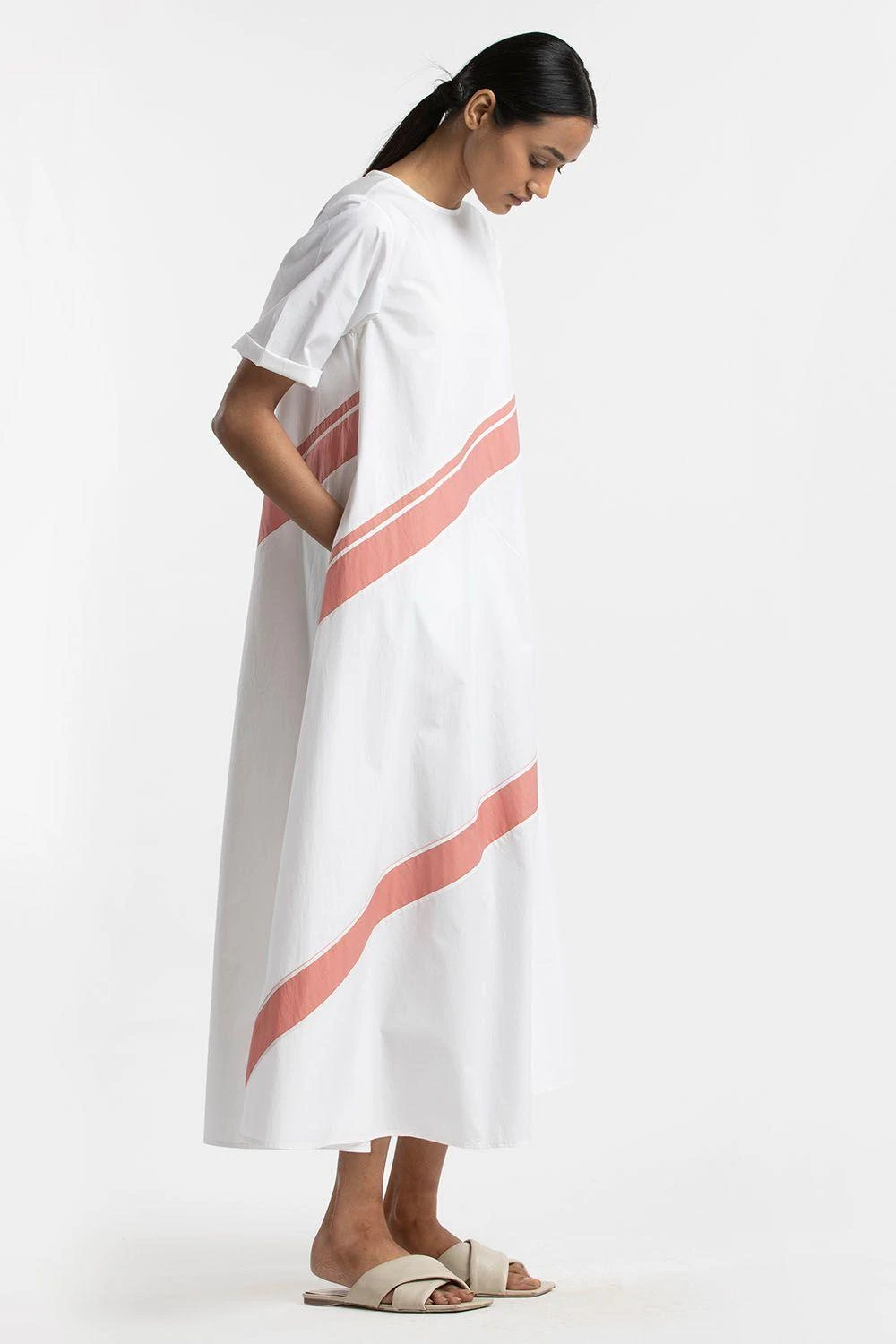 Three White Applique Stripe Dress 2 Three White Applique Stripe Dress - Image 2