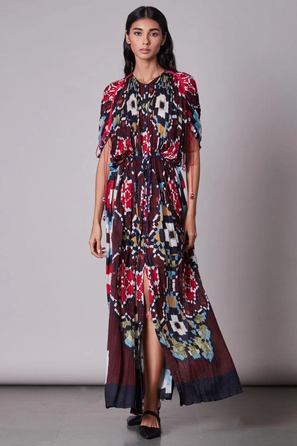 Saaksha & Kinni Ikat Printed Multicoloured Kaftan Dress 1 Saaksha & Kinni Ikat Printed Multicoloured Kaftan Dress