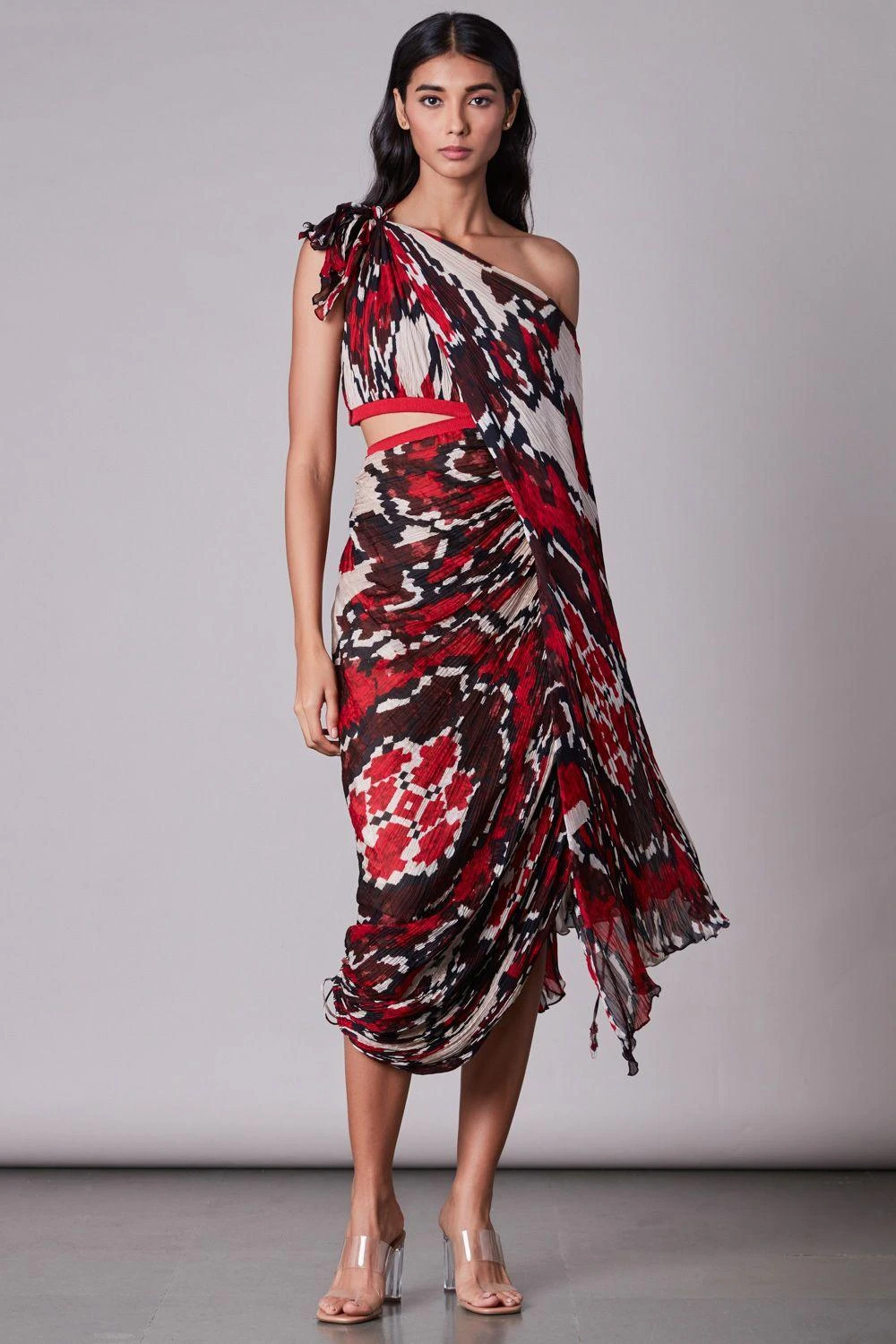 Saaksha & Kinni Ikat Printed Micro Pleated Sari Dress 1 Saaksha & Kinni Ikat Printed Micro Pleated Sari Dress