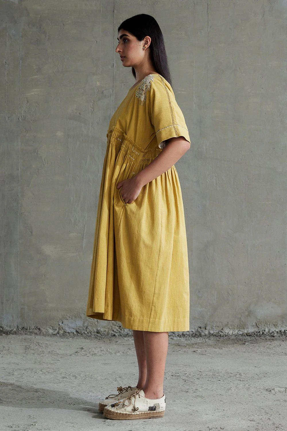 Sunira Designs Yellow Hand Spun Cotton Dress 3 Sunira Designs Yellow Hand Spun Cotton Dress - Image 3