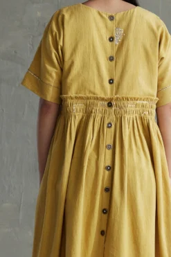 Sunira Designs Yellow Hand Spun Cotton Dress 10 Sunira Designs Yellow Hand Spun Cotton Dress -Inca Clothing Shop sun0624 5