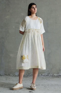 Sunira Designs Yellow Hand Spun Chanderi Dress