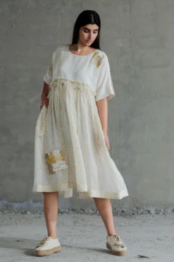Sunira Designs Yellow Hand Spun Chanderi Dress -Inca Clothing Shop sun0628 3