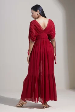 Twinkle Hanspal Maroon Ruched Maxi Dress -Inca Clothing Shop trs17 3