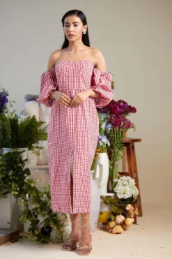 Twinkle Hanspal Gingham Puffed Sleeve Dress -Inca Clothing Shop trs22 3