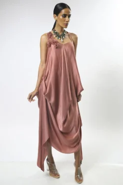 Varun Bahl Draped Dress With 3D Floral Embroidery Details