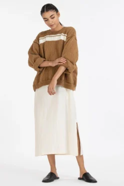 Three Ivory Shift Dress With Handknit Jumper