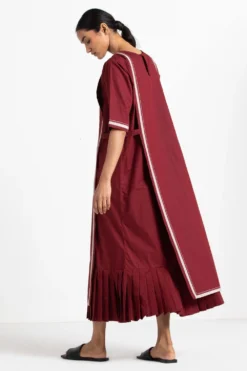 Three Crimson Panel Dress With Pleat Detailing -Inca Clothing Shop wf21 d05 3